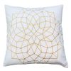 Hugo 20 x 20 Square Accent Throw Pillow; Embroidered Geometric Abstract Pattern; With Filler; White; Gold - as Pic