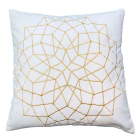 Hugo 20 x 20 Square Accent Throw Pillow; Embroidered Geometric Abstract Pattern; With Filler; White; Gold - as Pic