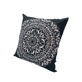 20 x 20 Modern Square Cotton Accent Throw Pillow; Mandala Design Pattern; Black; White - as Pic