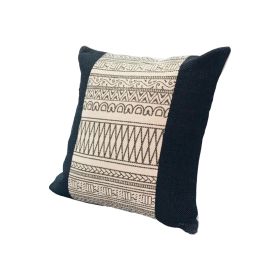 18 x 18 Square Cotton Accent Throw Pillow; Aztec Inspired Linework Pattern; Off White; Black - as Pic