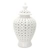 White Ceramic Ginger Jar Vase with Decorative Design and Removable Lid - as Pic