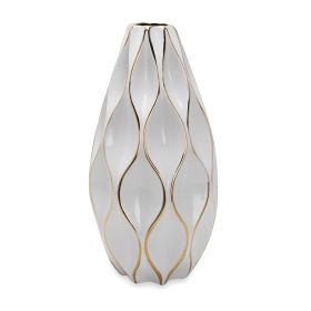 Elegant White Ceramic Vase with Gold Accents - Timeless Home Decor - as Pic