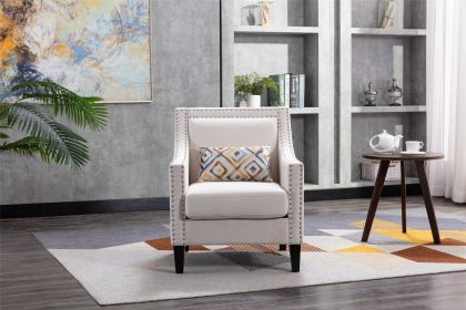 accent armchair living room chair with nailheads and solid wood legs Beige Linen - Beige