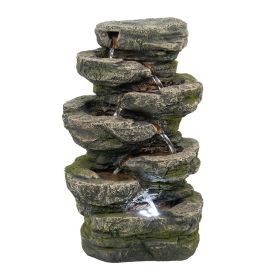 42 inch Indoor&Outdoor Water Fountain Rock Waterfall Fountain & Backyard Water Feature With LED - as Pic