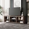 TV stand furniture with 6 storage compartments and 1 shelf cabinet; Walnut