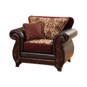 48 Inch Modern Accent Chair; Jacquard; Vegan Faux Leather; Burgundy; Brown - as Pic