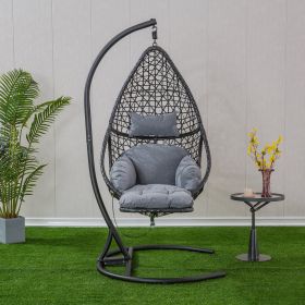 Patio PE Rattan Swing Chair With Stand and Leg Rest for Balcony; Courtyard - as Pic