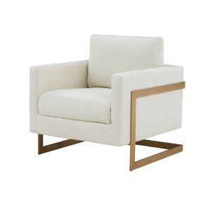 Modrest Prince Contemporary Cream &amp; Gold Fabric Accent Chair - as Pic