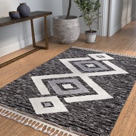 Diamonds Black and White Polyester Area Rug 8x10