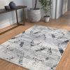 Ebony Tracks Gray and Black Polyester Area Rug 5x8