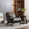 solid wood black antique painting removable cushion arm chair; mid-century PU leather accent chair - as Pic