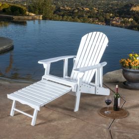 Adirondack Chair with Pull Out Footrest; Acacia Wood for Patio Deck Garden; Backyard Furniture; Easy to Install; White - as Pic