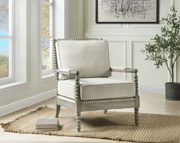 Saraid Accent Chair; Beige Linen &amp; Gray Oak Finish AC01165