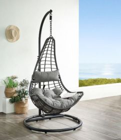 Uzae Patio Hanging Chair with Stand; Gray Fabric &amp; Charcaol Wicker 45105 - as Pic