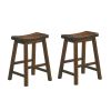 24-inch Counter Height Stools 2pc Set Saddle Seat Solid Wood Cherry Finish Casual Dining Furniture