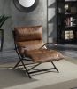 Zulgaz Accent Chair in Cocoa Top Grain Leather &amp; Matt Iron Finish 59951 - as Pic