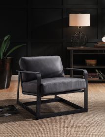 Locnos Accent Chair in Gray Top Grain Leather &amp; Black Finish 59944 - as Pic