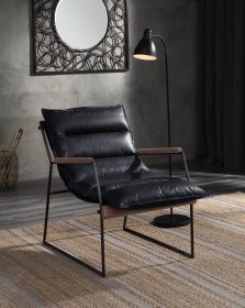 Luberzo Accent Chair in Distress Espresso Top Grain Leather &amp; Matt Iron Finish 59946 - as Pic