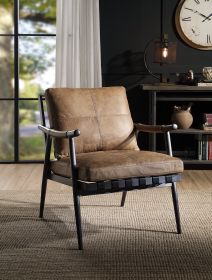 Anzan Accent Chair in Berham Chestnut Top Grain Leather &amp; Matt Iron Finish 59949 - as Pic