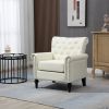 Mid-Century Modern Accent Chair; Linen Armchair w/Tufted Back/Wood Legs; Upholstered Lounge Arm Chair Single Sofa for Living Room; Beige