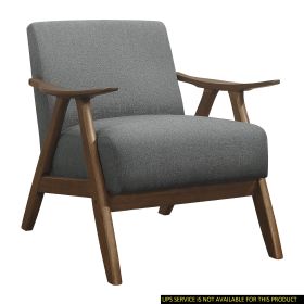 Modern Home Furniture Gray Fabric Upholstered 1pc Accent Chair Walnut Finish Wood Cushion Back and Seat Furniture - as Pic