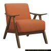 Modern Home Furniture Orange Color Fabric Upholstered 1pc Accent Chair Cushion Back and Seat Walnut Finish Solid Rubber Wood Furniture - as Pic