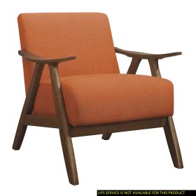 Modern Home Furniture Orange Color Fabric Upholstered 1pc Accent Chair Cushion Back and Seat Walnut Finish Solid Rubber Wood Furniture - as Pic