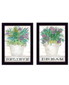 "Succulents-Dream & Believe" 2-Piece Vignette by Cindy Jacobs; Ready to Hang Framed Print; Black Frame