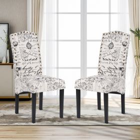 Dining Script Fabric Accent Chair with Solid Wood Legs; Set of 2 - as Pic