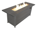 57in Outdoor Gas Propane Fire Pits Table; Aluminum; 50000BTU Firepit Fireplace Dinning Table with Lid; Fire Glass; Retangular - Mocha