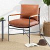 Metal Frame Faux Leather Porch Chair Accent Chair with Thick Padded Backrest and Seat Cushion for Living Room Bedroom; Brown PU - as Pic