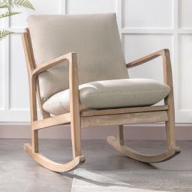 Solid Wood Rocking Chair; Linen Fabric Upholstered Comfy Accent Chair for Porch; Garden Patio; Balcony; Living Room and Bedroom; Beige - as Pic