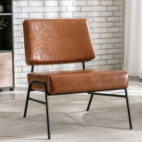 Wire Metal Frame Slipper Chair; Armless Accent Chair Lounge Chair for Living Room; Bedroom; Home Office; Brown PU - as Pic