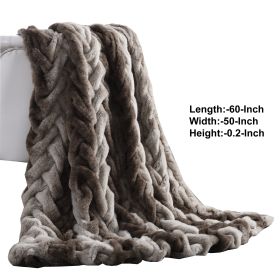 Eus Faux Fur Braided Reverse Flannel Throw The Urban Port; Brown and Gray; DunaWest - BM204276