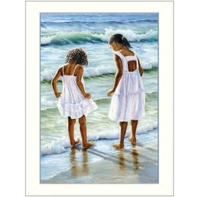 "Two Girls at the Beach" By Georgia Janisse; Printed Wall Art; Ready To Hang Framed Poster; White Frame