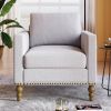 Classic Linen Armchair Accent Chair with Bronze Nailhead Trim Wooden Legs Single Sofa Couch for Living Room; Bedroom; Balcony; Beige - as Pic