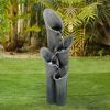 4-Tier Cascading Floor Fountain Indoor Outdoor Waterfall Feature with LED - as Pic