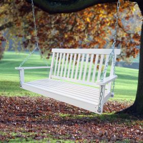 Front Porch Swing with Armrests;  Wood Bench Swing with Hanging Chains; for Outdoor Patio ; Garden Yard;  porch;  backyard;  or sunroom - white