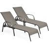 2 Pieces Outdoor Patio Lounge Chair Chaise Fabric with Adjustable Reclining Armrest - Brown