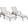 2 Pieces Outdoor Patio Lounge Chair Chaise Fabric with Adjustable Reclining Armrest - Gray