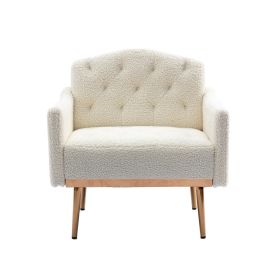 Accent Chair ,leisure single sofa with Rose Golden feet - White Teddy