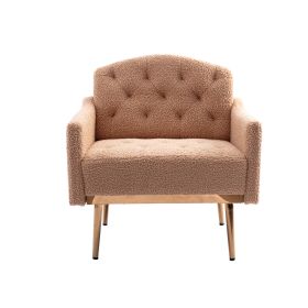 Accent Chair ,leisure single sofa with Rose Golden feet - Camel Teddy