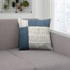 Dae 24 x 24 Square Handwoven Cotton Accent Throw Pillow; Classic Simple Kilim Pattern; Blue; Off White; DunaWest - Default