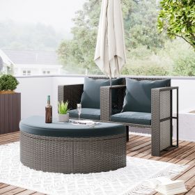 2-Piece All-Weather PE Wicker Conversation Set Rattan Sofa Set Outdoor Patio Half-moon Sectional Furniture Set w/ Side Table for Umbrella; Gray