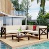 Outdoor Wood Patio Backyard 4-Piece Sectional Seating Group with Cushions and Table X-Back Sofa Set for Small Places - Beige