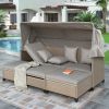 4 Piece UV-Resistant Resin Wicker Patio Sofa Set with Retractable Canopy, Cushions and Lifting Table,Brown - Brown