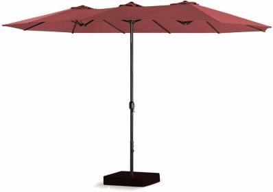 15 FT Outdoor Umbrella Double-Sided Patio Market Umbrella with Base;  Crank;  100% Polyester Canopy - Red