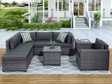 8 Piece Rattan Sectional Seating Group with Cushions, Patio Furniture Sets, Outdoor Wicker Sectional - Grey