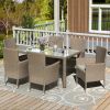 Outdoor Wicker Dining Set, 7 Piece Patio Dinning Table Beige-Brown Wicker Furniture Seating (Beige Cushions) - Beige