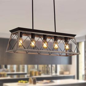 Farmhouse Rectangular Chandelier Rustic, 5-Lights Kitchen Island Lighting, Linear Island Light Fixture Farmhouse Pendant Lighting Fixtures